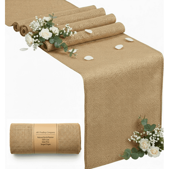 AK Trading Natural Rustic Burlap Jute Table Runner 12 Inch x 108 Inch Event Decor