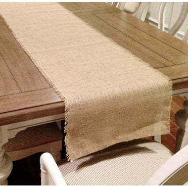 AK-Trading 12.5" x 120" Natural Burlap Jute Table Runner with Fringe Edge