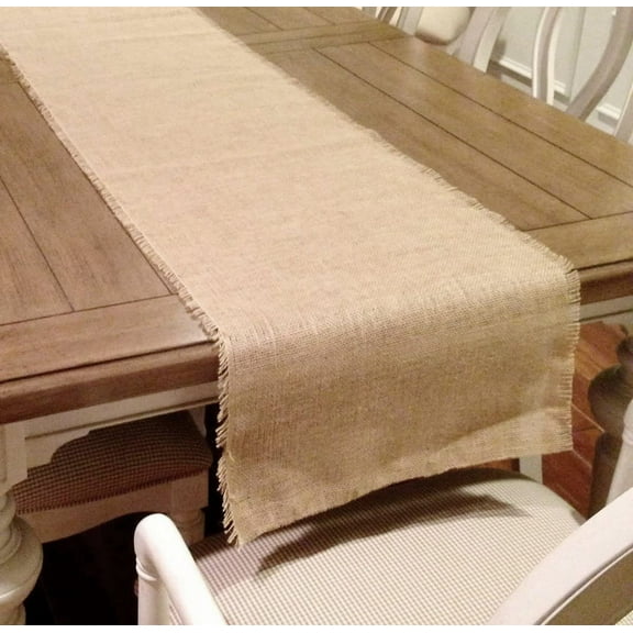 AK-Trading 12.5" x 76" Natural Burlap Jute Table Runner with Fringe Edge