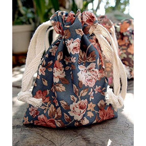 AK-Trading 3" x 4" Vintage Floral Favor Bags for Gifts, Decoration & Favors - Pack of 12 (Gray)