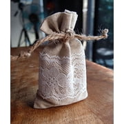 AK-Trading 3 x 5 Linen Favor Pouch Gift Bag with Lace Decor - Pack of 12