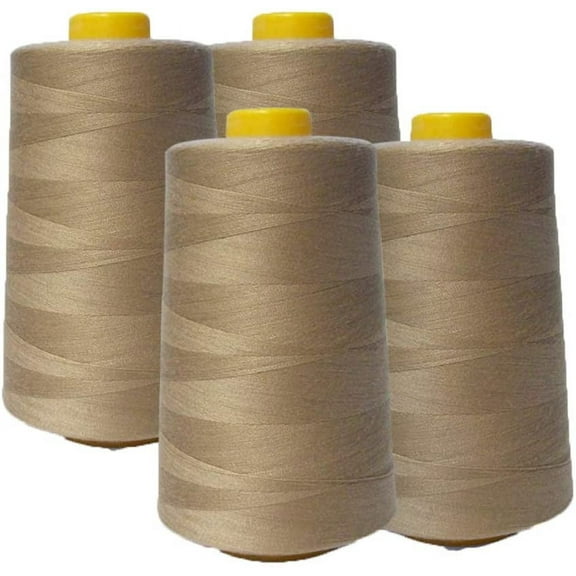 AK Trading 4-Pack Camel All Purpose Sewing Thread Cones (6000 Yards Each) of High Tensile Polyester Thread Spools for Sewing, Quilting, Serger Machines, Overlock, Merrow & Hand Embroidery.