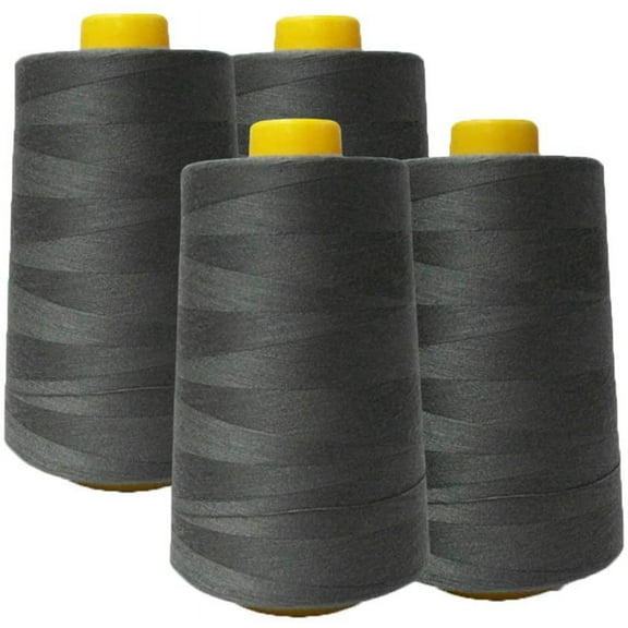 AK Trading 4-Pack Dark Gray All Purpose Sewing Thread Cones (6000 Yards Each) of High Tensile Polyester Thread Spools for Sewing, Serger Machines, Quilting, Overlock, Merrow and Embroidery