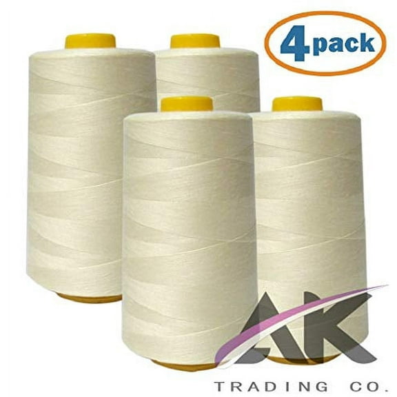 AK Trading 4-Pack Ivory All Purpose Sewing Thread Cones (6000 Yards Each) of High Tensile Polyester Thread Spools for Sewing, Quilting, Serger Machines, Overlock, Merrow & Hand Embroidery.
