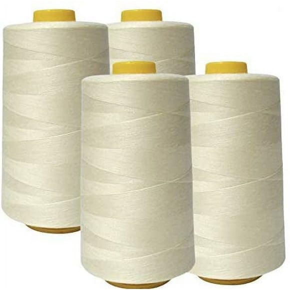 AK Trading 4-Pack Ivory All Purpose Sewing Thread Cones (6000 Yards Each) of High Tensile Polyester Thread Spools for Sewing, Serger Machines, Quilting, Overlock, Merrow and Hand Embroidery
