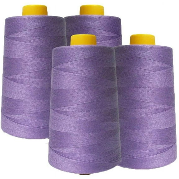 AK Trading 4-Pack Lavender All Purpose Sewing Thread Cones (6000 Yards Each) of High Tensile Polyester Thread Spools for Sewing, Quilting, Serger Machines, Overlock, Merrow & Hand Embroidery.