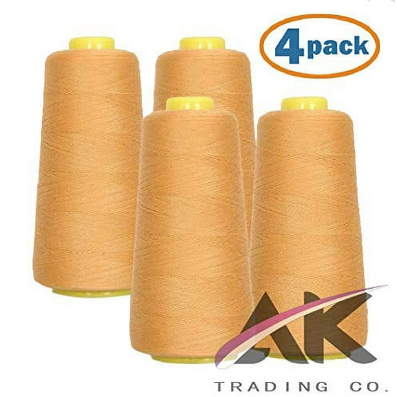AK Trading 4-Pack Light Gold All Purpose Sewing Thread Cones (6000 Yards Each) of High Tensile Polyester Thread Spools for Sewing, Quilting, Serger Machines, Overlock, Merrow & Hand Embroidery