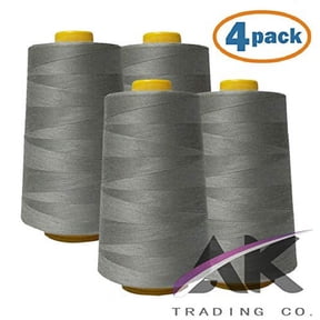 AK Trading 4-Pack Light Gray All Purpose Sewing Thread Cones (6000 Yards Each) of High Tensile Polyester Thread Spools for Sewing, Quilting, Serger Machines, Overlock, Merrow & Hand Embroidery