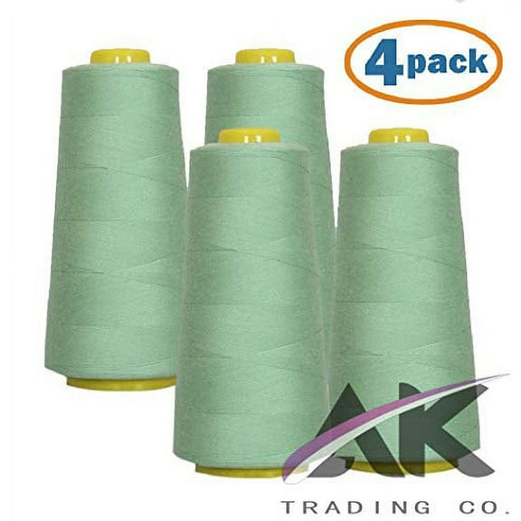 AK Trading 4-Pack Mint Green All Purpose Sewing Thread Cones (6000 Yards Each) of High Tensile Polyester Thread Spools for Sewing, Quilting, Serger Machines, Overlock, Merrow & Hand Embroidery