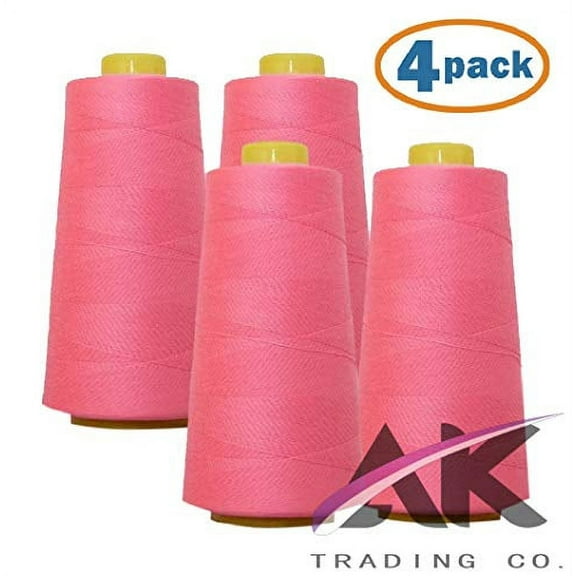 AK Trading 4-Pack NEON Flamingo All Purpose Sewing Thread Cones (6000 Yards Each) of High Tensile Polyester Thread Spools for Sewing, Quilting, Serger Machines, Overlock, Merrow & Hand Embroid