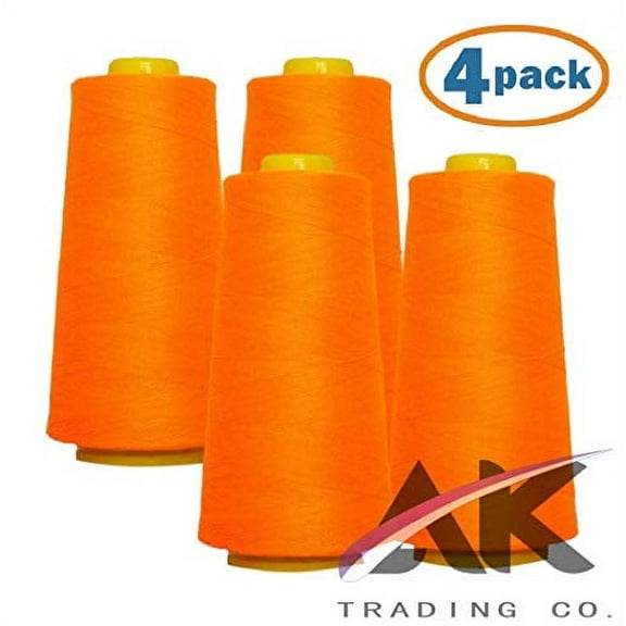 AK Trading 4-Pack NEON Orange All Purpose Sewing Thread Cones (6000 Yards Each) of High Tensile Polyester Thread Spools for Sewing, Quilting, Serger Machines, Overlock, Merrow & Hand Embroider