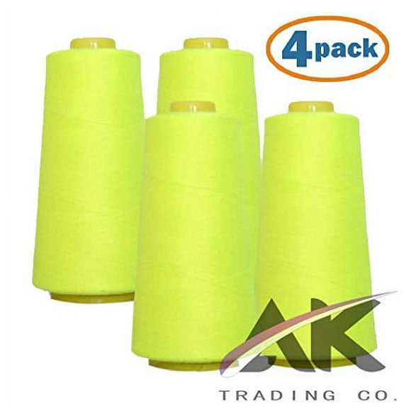 AK Trading 4-Pack NEON Yellow All Purpose Sewing Thread Cones (6000 Yards Each) of High Tensile Polyester Thread Spools for Sewing, Quilting, Serger Machines, Overlock, Merrow & Embroidery.