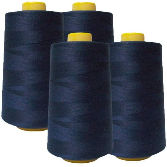 AK Trading 4-Pack Navy Blue All Purpose Sewing Thread Cones (6000 Yards Each) of High Tensile Polyester Thread Spools for Sewing, Quilting, Serger Machines, Overlock, Merrow & Hand Embroidery.
