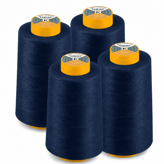 AK Trading 4-Pack Navy Blue All Purpose Sewing Thread Cones (6000 Yards Each) of High Tensile Polyester Thread Spools for Sewing, Quilting, Serger Machines, Overlock, Merrow & Hand Embroidery.