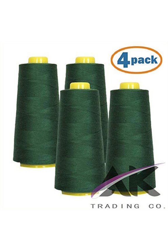 AK Trading 4-Pack Pine Green All Purpose Sewing Thread Cones 6000 Yards Each of High Tensile Polyester Thread Spools for Sewing, Quilting, Serger Machines, Overlock, Merrow & Hand Embroidery