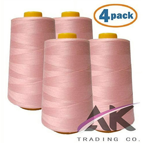 AK Trading 4-Pack Pink All Purpose Sewing Thread Cones (6000 Yards Each) of High Tensile Polyester Thread Spools for Sewing, Quilting, Serger Machines, Overlock, Merrow & Hand Embroidery.