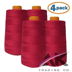 AK Trading 4-Pack RED All Purpose Sewing Thread Cones (6000 Yards Each) of High Tensile Polyester Thread Spools for Sewing, Quilting, Serger Machines, Overlock, Merrow & Hand Embroidery.