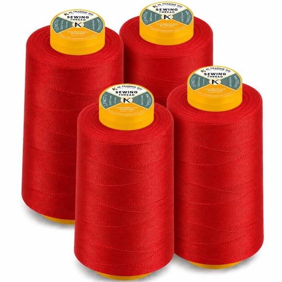 AK Trading 4-Pack RED All Purpose Sewing Thread Cones (6000 Yards Each) of High Tensile Polyester Thread Spools for Sewing, Quilting, Serger Machines, Overlock, Merrow & Hand Embroidery.