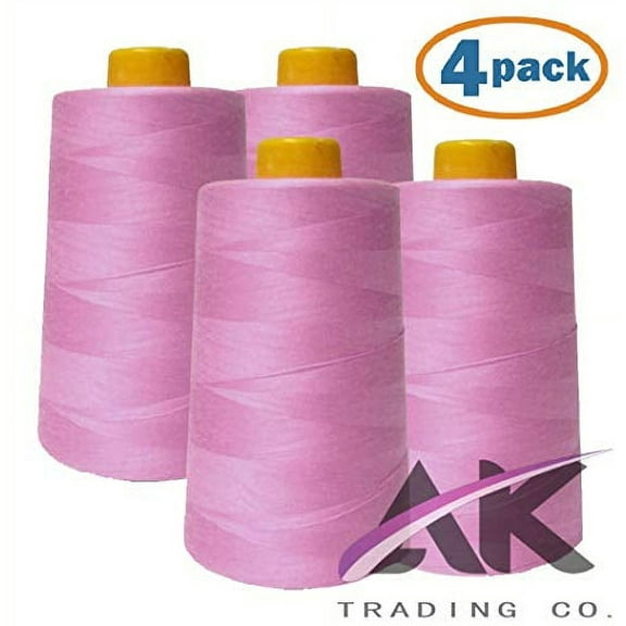 AK Trading 4-Pack Rose Pink All Purpose Sewing Thread Cones (6000 Yards Each) of High Tensile Polyester Thread Spools for Sewing, Quilting, Serger Machines, Overlock, Merrow & Hand Embroidery.