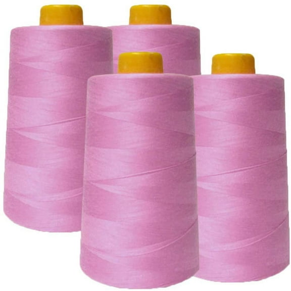 AK Trading 4-Pack Rose Pink All Purpose Sewing Thread Cones (6000 Yards Each) of High Tensile Polyester Thread Spools for Sewing, Quilting, Serger Machines, Overlock, Merrow & Hand Embroidery.