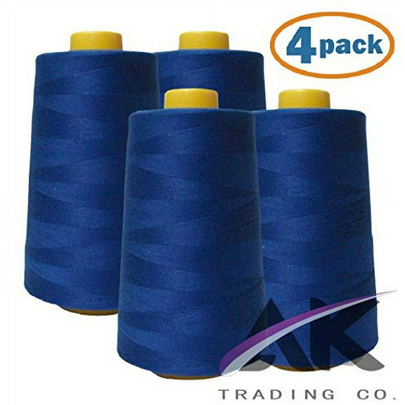 AK Trading 4-Pack Royal Blue All Purpose Sewing Thread Cones (6000 Yards Each) of High Tensile Polyester Thread Spools for Sewing, Quilting, Serger Machines, Overlock, Merrow & Hand Embroidery