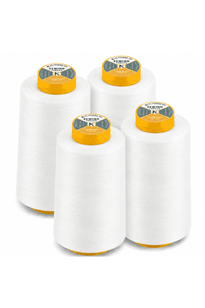 AK Trading 4-Pack White All Purpose Sewing Thread Cones (6000 Yards Each) of High Tensile Polyester Thread Spools for Sewing, Quilting, Serger Machines, Overlock, Merrow & Hand Embroidery.