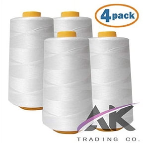 AK Trading 4-Pack White All Purpose Sewing Thread Cones (6000 Yards Each) of High Tensile Polyester Thread Spools for Sewing, Quilting, Serger Machines, Overlock, Merrow & Hand Embroidery.