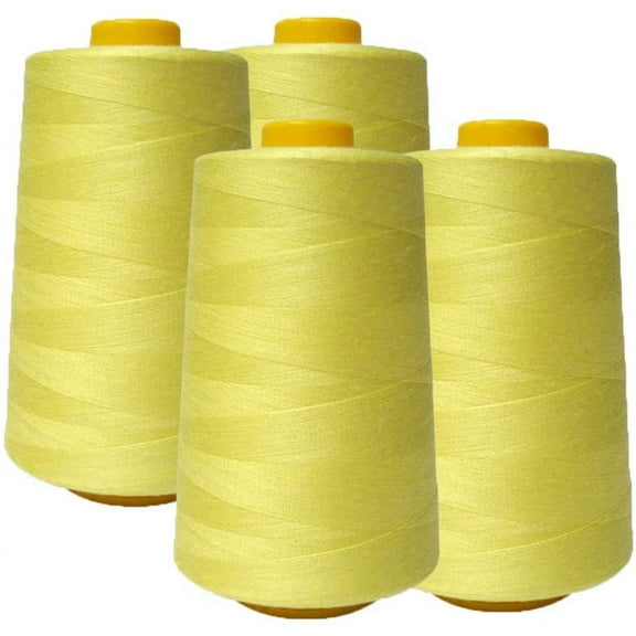 AK Trading 4-Pack Yellow All Purpose Sewing Thread Cones (6000 Yards Each) of High Tensile Polyester Thread Spools for Sewing, Quilting, Serger Machines, Overlock, Merrow & Hand Embroidery.