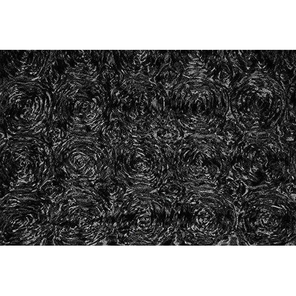 AK Trading 54-Inch Wide Premium Satin Rosette 3D Rose Design Ribbon Fabric (Black, 1 Yard)
