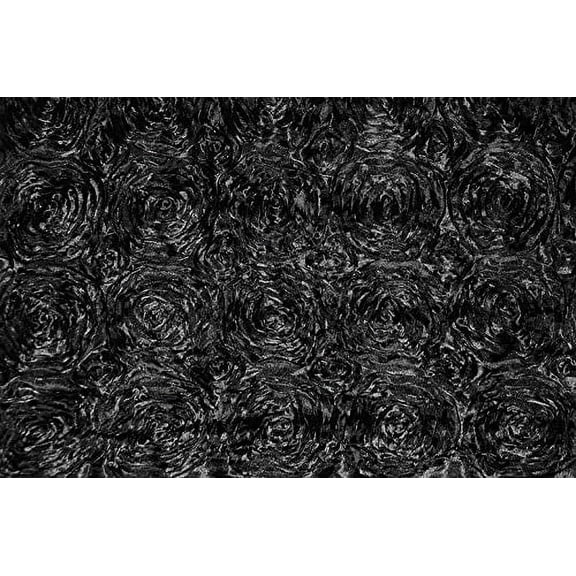 AK Trading 54-Inch Wide Premium Satin Rosette 3D Rose Design Ribbon Fabric (Black, 5 Yards)