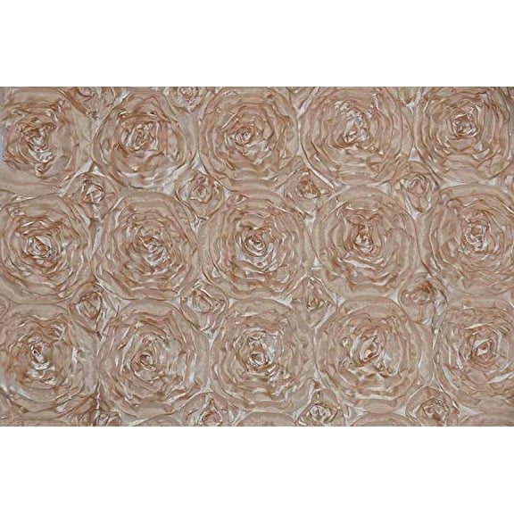 AK Trading 54-Inch Wide Premium Satin Rosette 3D Rose Design Ribbon Fabric (Champagne, 5 Yards)