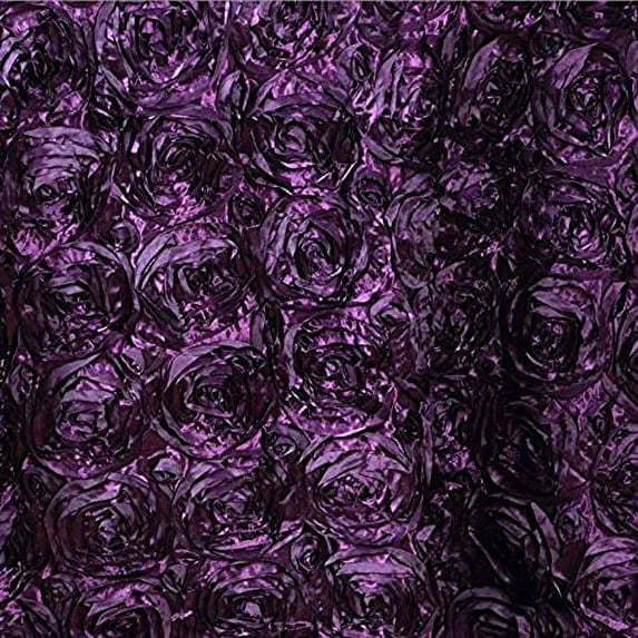 AK Trading 54-Inch Wide Premium Satin Rosette 3D Rose Design Ribbon Fabric (Eggplant, 10 Yards)