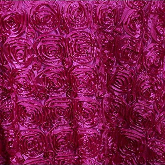 AK Trading 54-Inch Wide Premium Satin Rosette 3D Rose Design Ribbon Fabric (Fuchsia, 5 Yards)