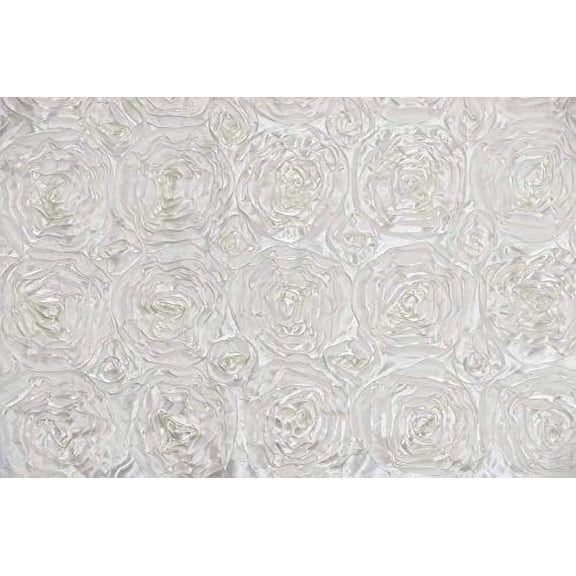 AK Trading 54-Inch Wide Premium Satin Rosette 3D Rose Design Ribbon Fabric (Ivory, 1 Yard)