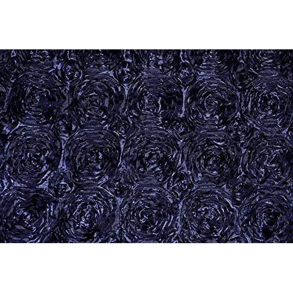AK Trading 54-Inch Wide Premium Satin Rosette 3D Rose Design Ribbon Fabric (Navy Blue, 10 Yards)