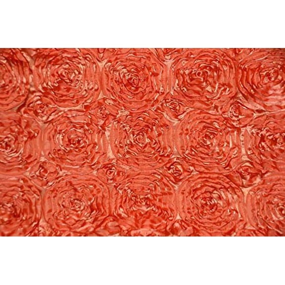 AK Trading 54-Inch Wide Premium Satin Rosette 3D Rose Design Ribbon Fabric (Orange, 1 Yard)