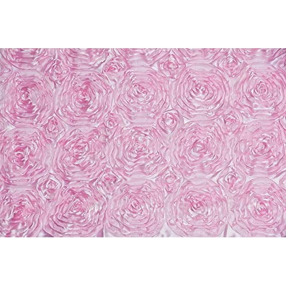 AK Trading 54-Inch Wide Premium Satin Rosette 3D Rose Design Ribbon Fabric (Pink, 1 Yard)