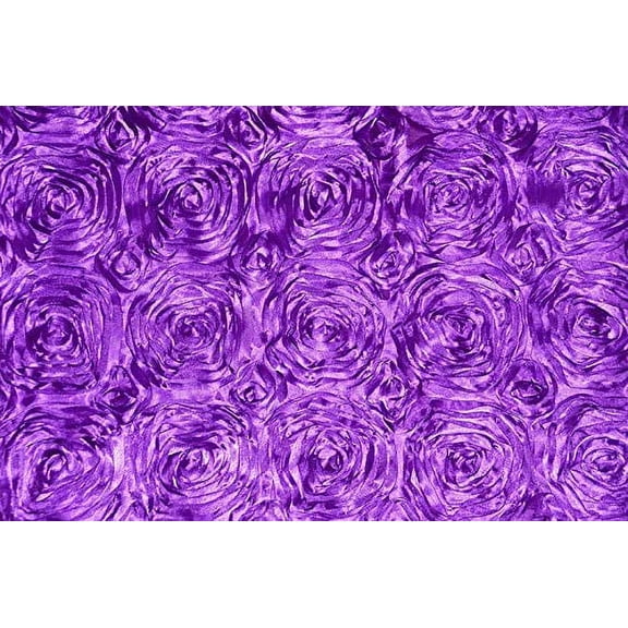 AK Trading 54-Inch Wide Premium Satin Rosette 3D Rose Design Ribbon Fabric (Purple, 1 Yard)
