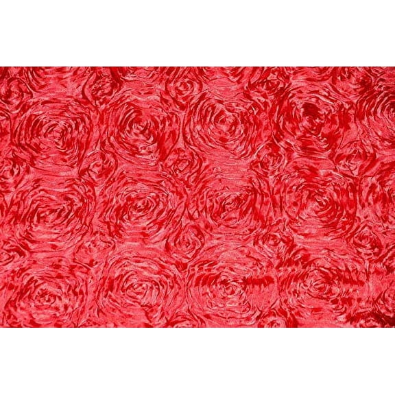 AK Trading 54-Inch Wide Premium Satin Rosette 3D Rose Design Ribbon Fabric (RED, 1 Yard)