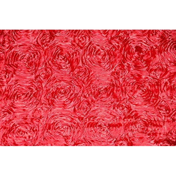 AK Trading 54-Inch Wide Premium Satin Rosette 3D Rose Design Ribbon Fabric (RED, 10 Yards)