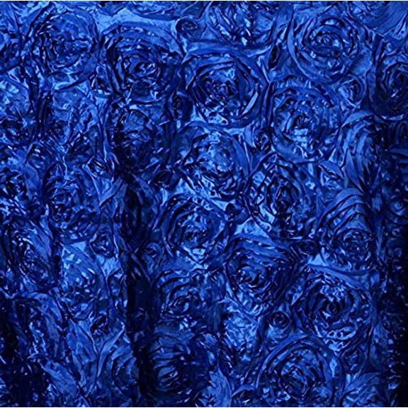 AK Trading 54-Inch Wide Premium Satin Rosette 3D Rose Design Ribbon Fabric (Royal Blue, 5 Yards)