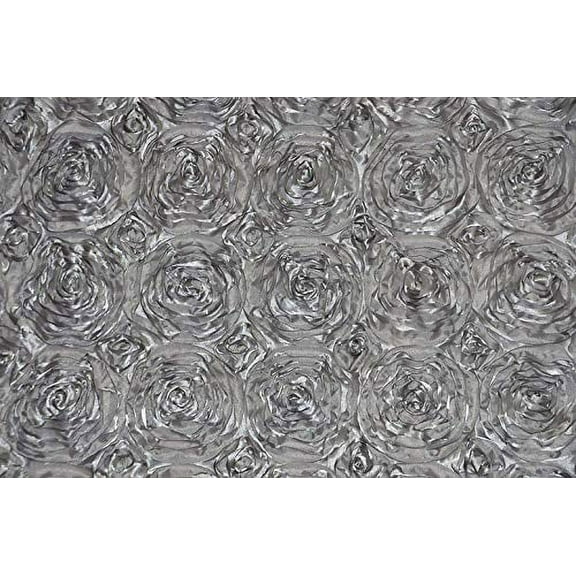 AK Trading 54-Inch Wide Premium Satin Rosette 3D Rose Design Ribbon Fabric (Silver, 1 Yard)