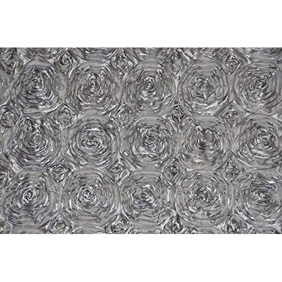 AK Trading 54-Inch Wide Premium Satin Rosette 3D Rose Design Ribbon Fabric (Silver, 10 Yards)