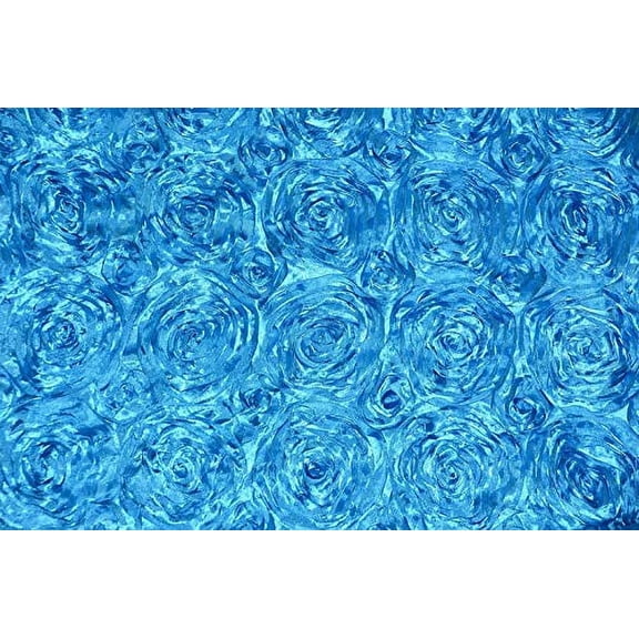 AK Trading 54-Inch Wide Premium Satin Rosette 3D Rose Design Ribbon Fabric (Turquoise, 1 Yard)