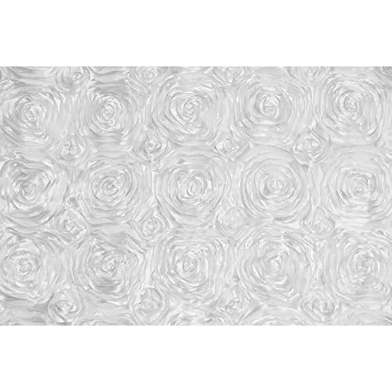 AK Trading 54-Inch Wide Premium Satin Rosette 3D Rose Design Ribbon Fabric (White, 1 Yard)