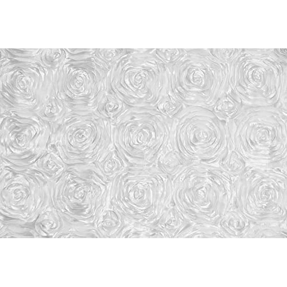 AK Trading 54-Inch Wide Premium Satin Rosette 3D Rose Design Ribbon Fabric (White, 1 Yard)