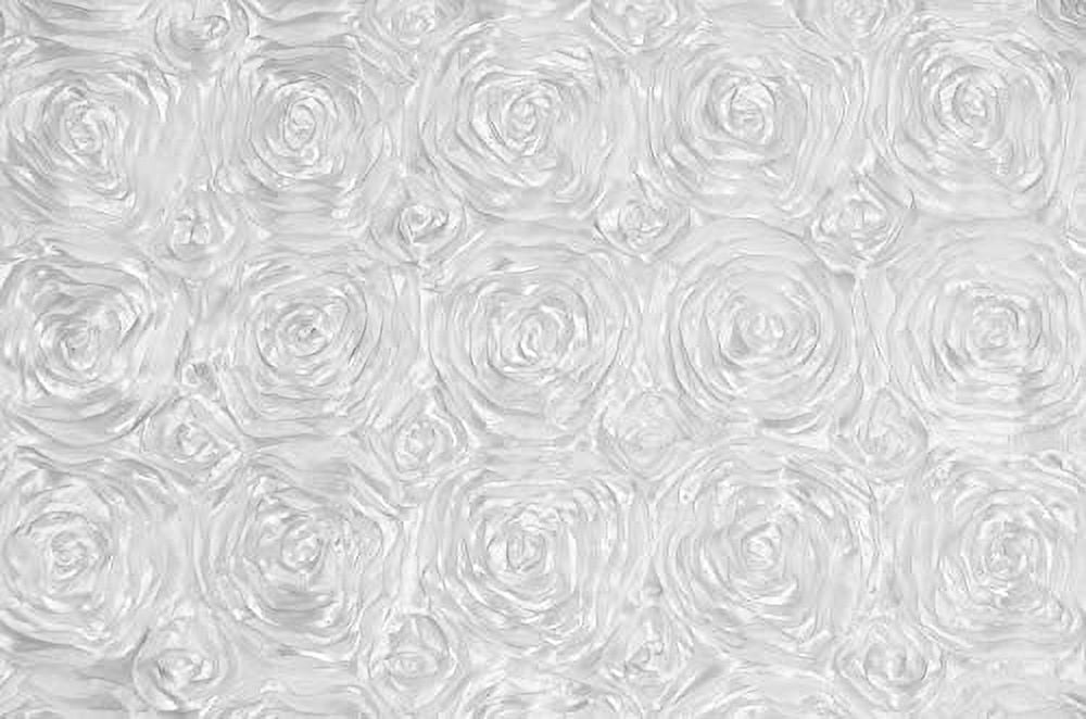 AK Trading 54-Inch Wide Premium Satin Rosette 3D Rose Design Ribbon Fabric (White, 5 Yards)
