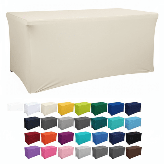 AK Trading 6 Ft Fitted Polyester Tablecloth 72 Length x 30 Wide x 30 Brown Inches for Events Ivory