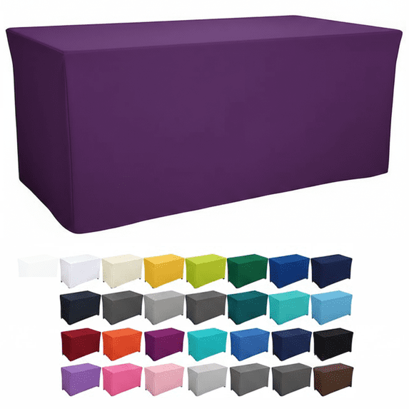 AK Trading 6 Ft Fitted Polyester Tablecloth 72 Length x 30 Wide x 30 Brown Inches for Events Purple