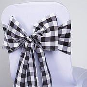 AK-Trading - 6"x108" Gingham Polyester Chair Sashes Tie Bows Catering Outdoor Party Decorations - Pack of 6 - Black/White